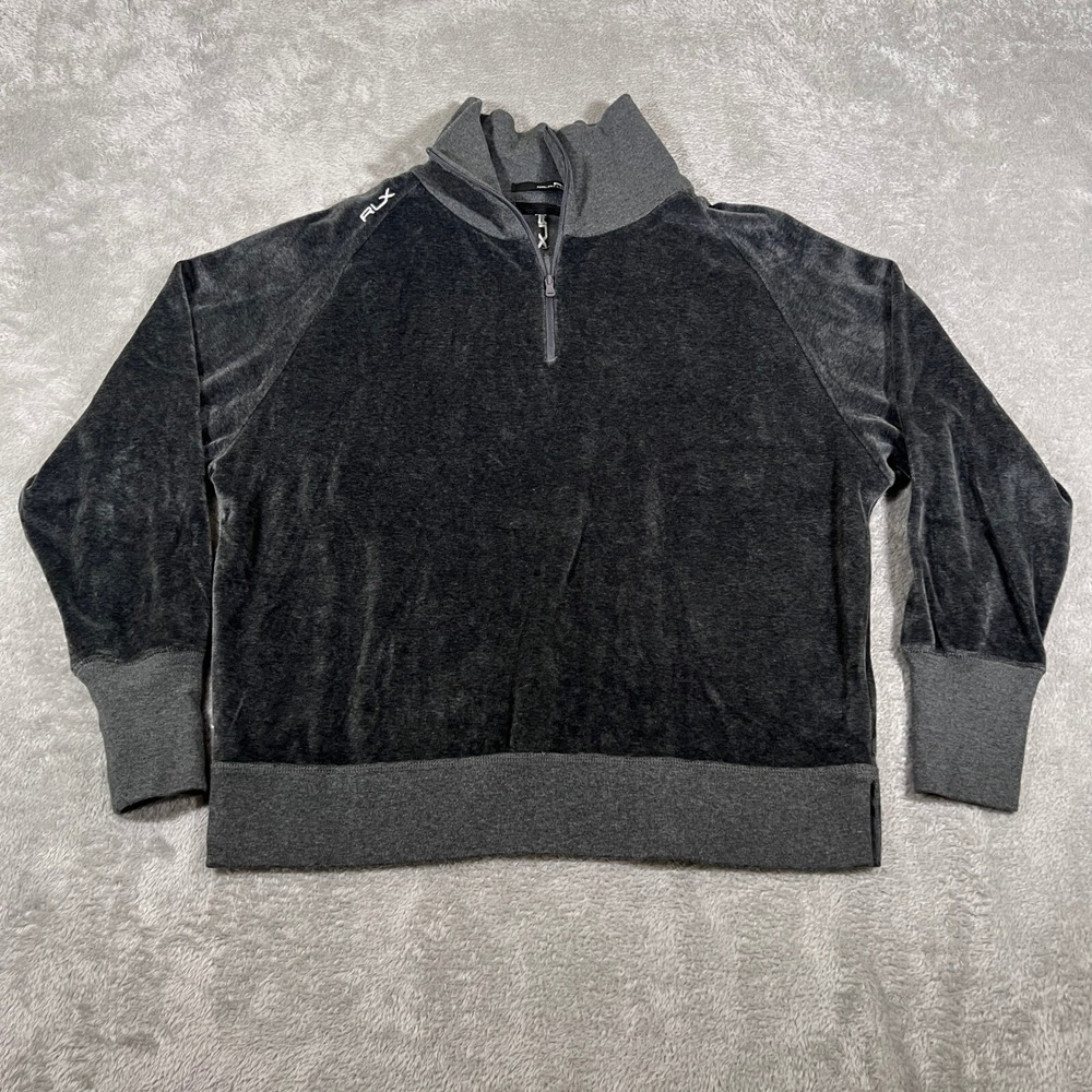 RLX Ralph Lauren Velour Sweatshirt Womens Medium Gray Quarter Zip Mock Neck